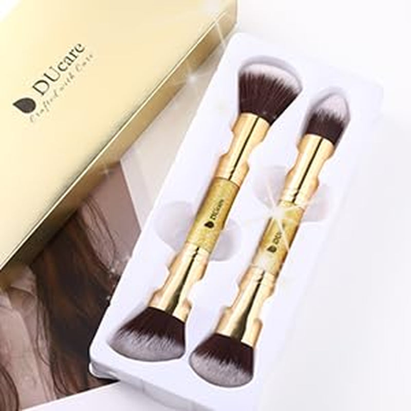 Makeup Brushes Duo End Foundation Powder Buffer and Contour Brush Synthetic Cosmetic Tools 2Pcs